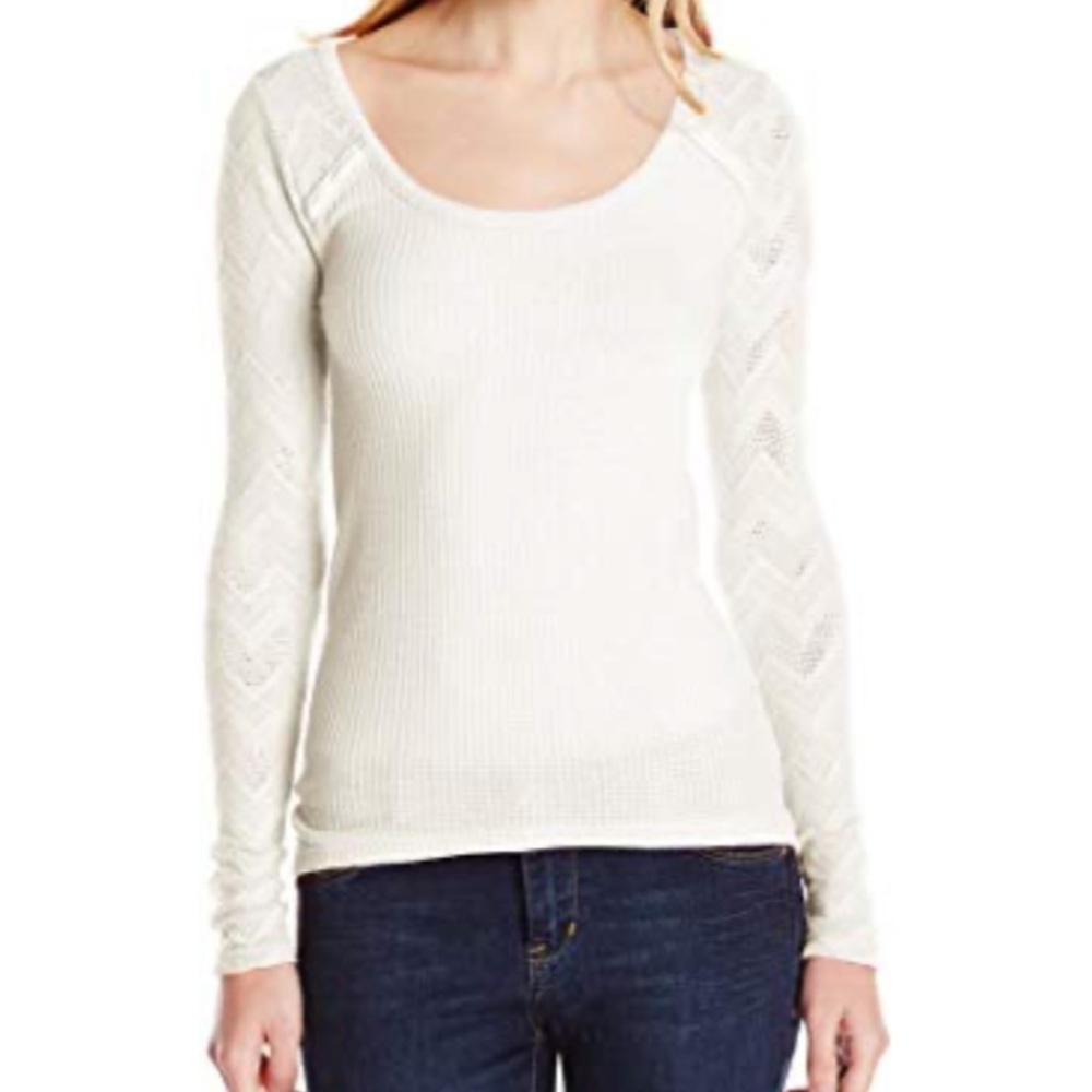 Lucky Brand Waffle Lace Thermal Shirt - ivory